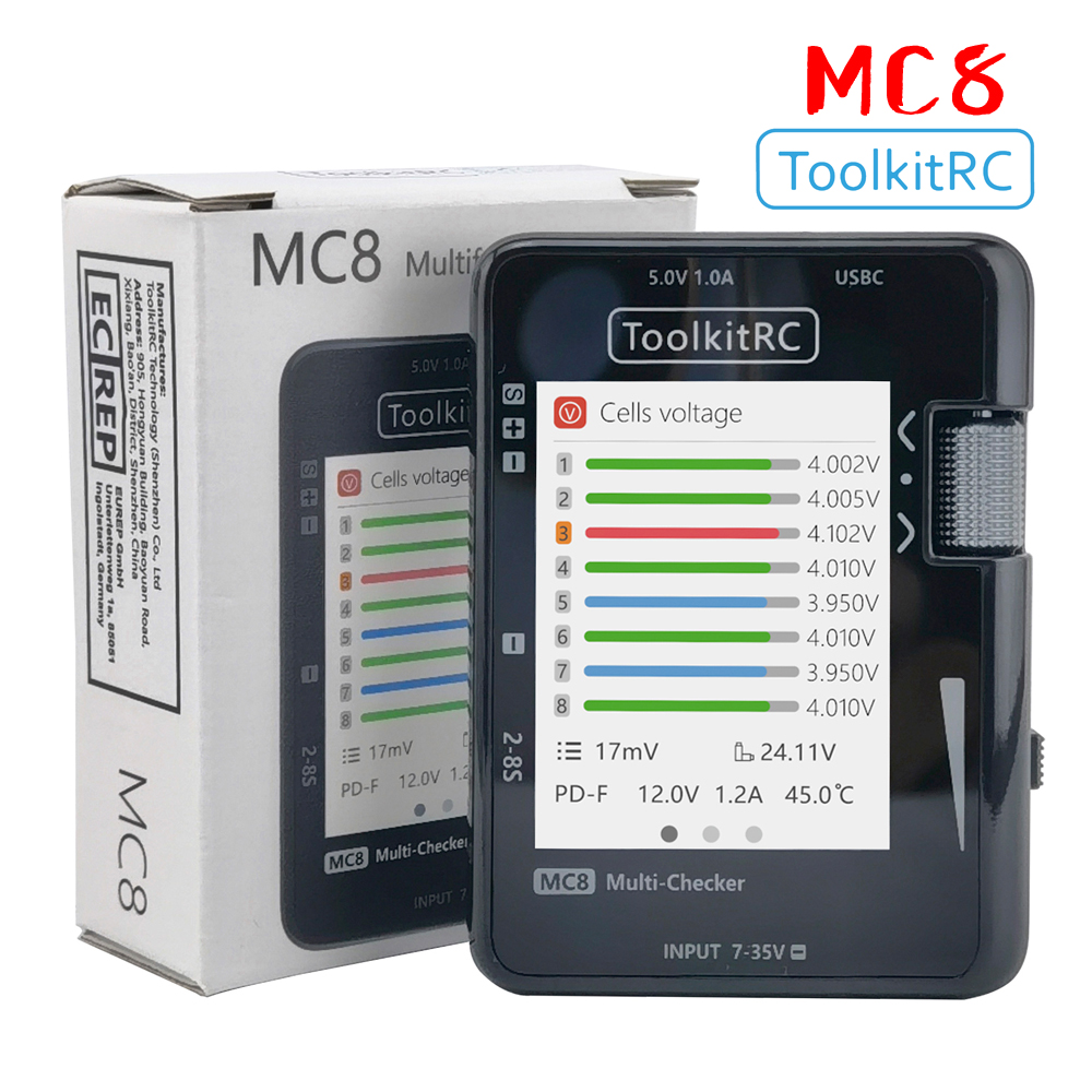 Smoke Stopper - เครื่องตรวจสอบเซลล์ขนาดเล็ก ToolkitRC MC8 SC100 32 บิต